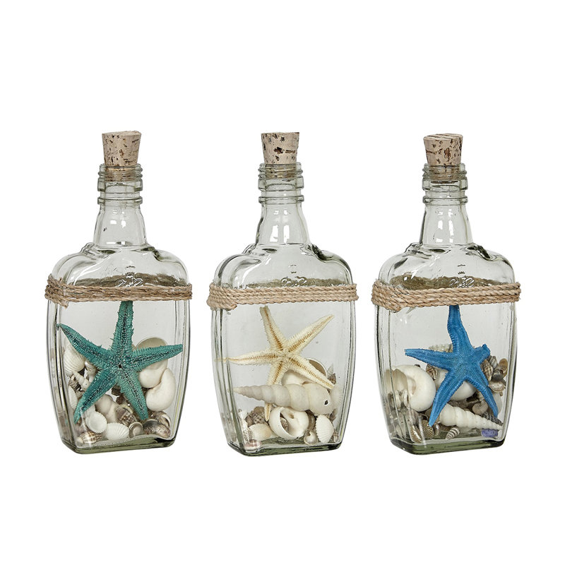 Brumley Starfish and Shell in Bottles, Green/Blue/Ivory/Clear