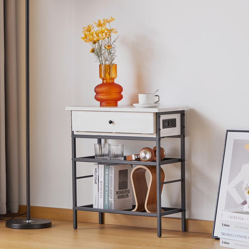 Armoire pour canapé, table de bout avec station de charge, table d'appoint rabattable avec ports et prises USB, Blanc