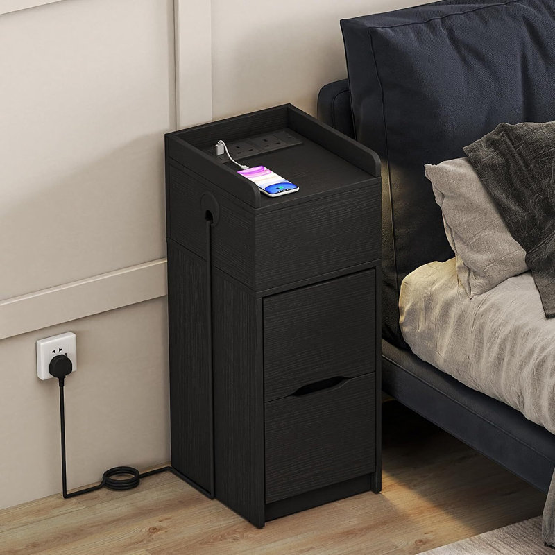29.6 cm W Bedside Table, Black Set of 2