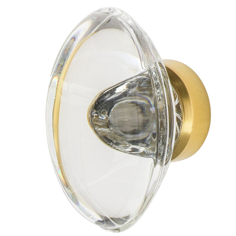 Oval Clear Crystal 1 3/4" Cabinet Knob, Unlacquered Brass
