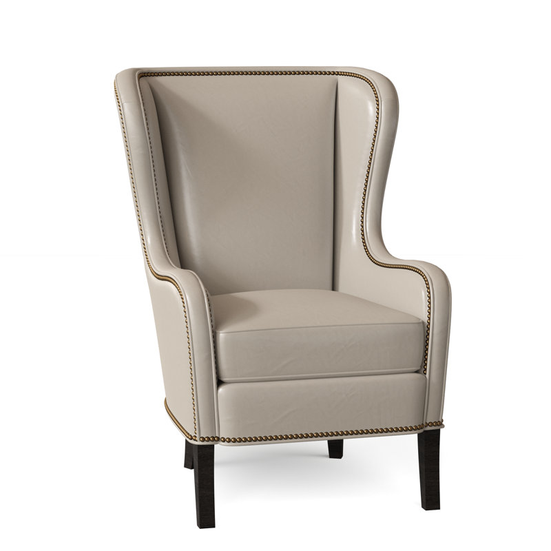 Aurora Leather Wingback Chair, Aline Fumo Genuine Leather, Cobblestone, French Natural