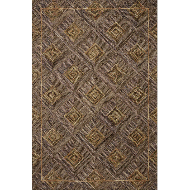 Dezirae Geometric Hand Tufted Wool Area Rug in Plum/Gold, Rectangle 8'6" x 11'6"