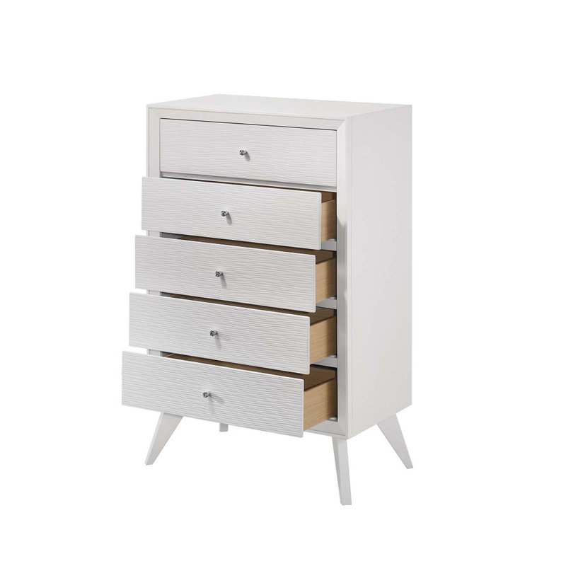 Commode 5 tiroirs Cerys, finition blanche