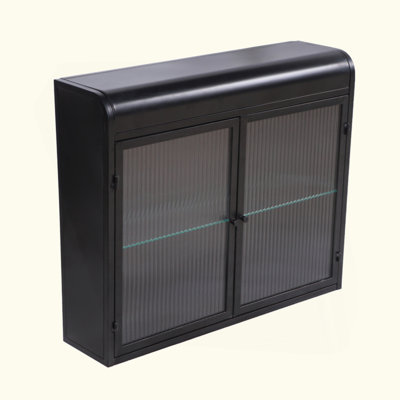 Armoire de rangement murale en métal à 2 portes avec portes et tablettes en verre trempé pour la salle de bain, la cuisine, le salon et le bureau