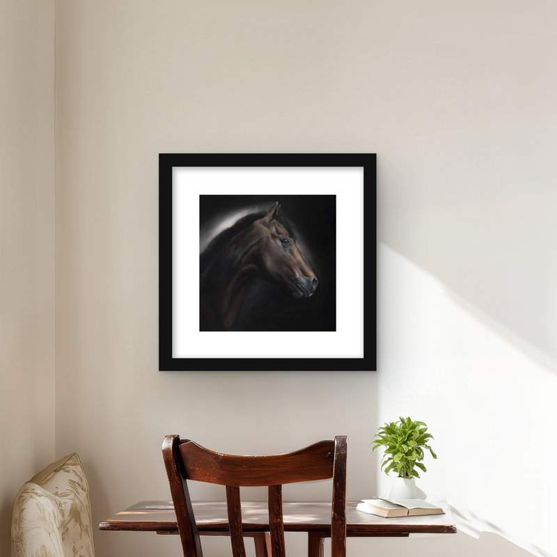 Loneliness Horse - reproduction encadrée rustique mat pour la décoration intérieure, Noir