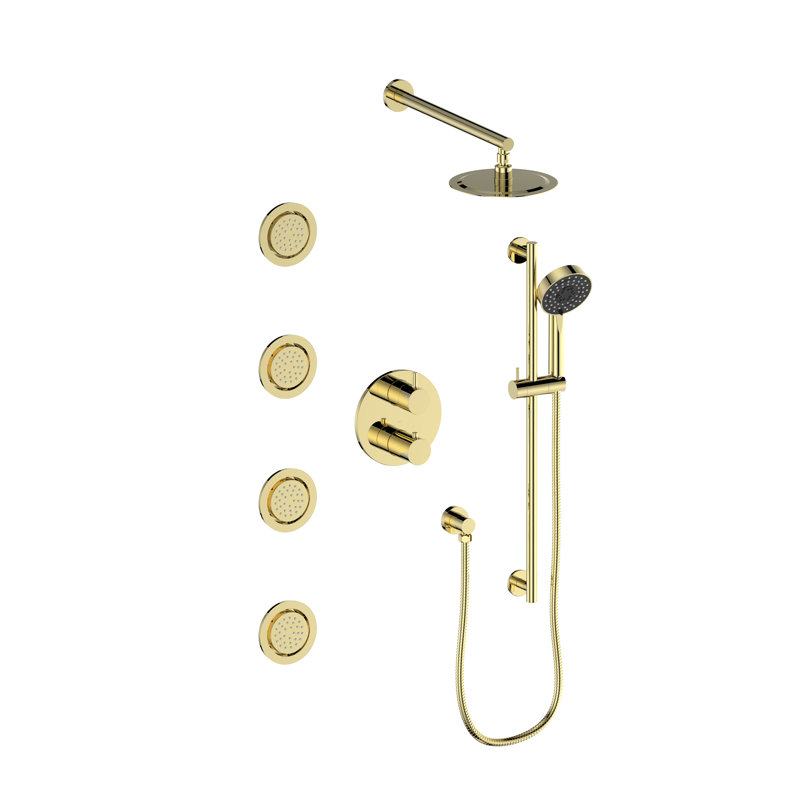 Complete Shower System with Rough-in Valve, Polished Gold