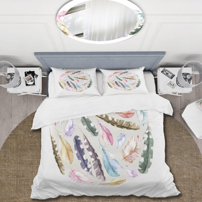 Vintage Bird Feathers In Circle - Traditional Duvet Cover Set - Microfiber Polyester