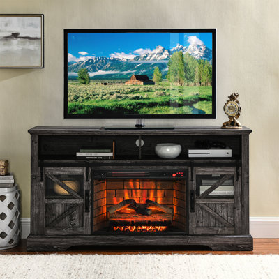 60 Inch Electric Fireplace Tv Stand - Jasmine White. Realistic Resin Logs, 5000 /h Heat, Overheat Protection, Fits Up To 70" Tvs, Door Sensor With Remote Construction, 4 Flame Brightness Options, Tvs