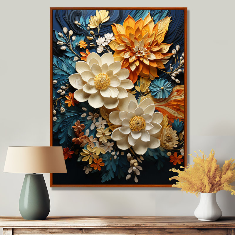 Humira orange sarcelle botanique tourbillon II - art botanique abstrait, H 40 po x l 30 po, Reproduction avec cadre flottant