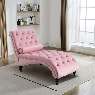 Velvet Chaise Lounge Indoor, Button-Tufted Upholstered Chaise Lounge Chair with Pillow for Living Room Bedroom Office Modern Leisure Recliner Sleep So by House of Hampton