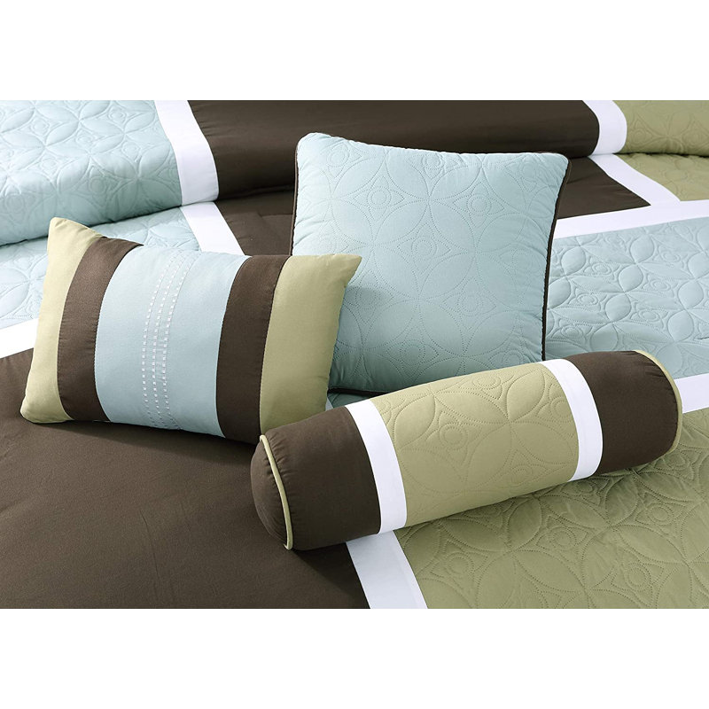 Upland Patchwork 7 Piece Comforter Set, King Comforter + 6 Additional Pieces, Coffee