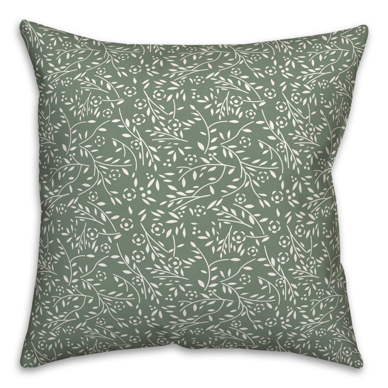 Floral Outdoor Reversible Throw Pillow, Green