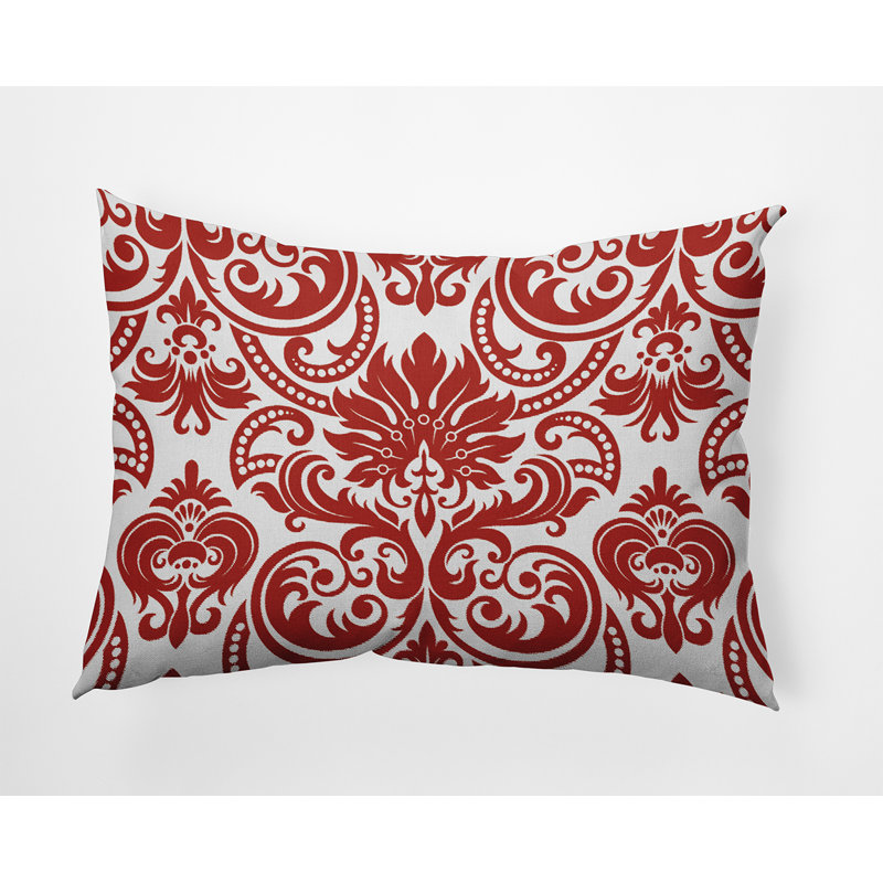 Floral Outdoor Reversible Throw Pillow, Red