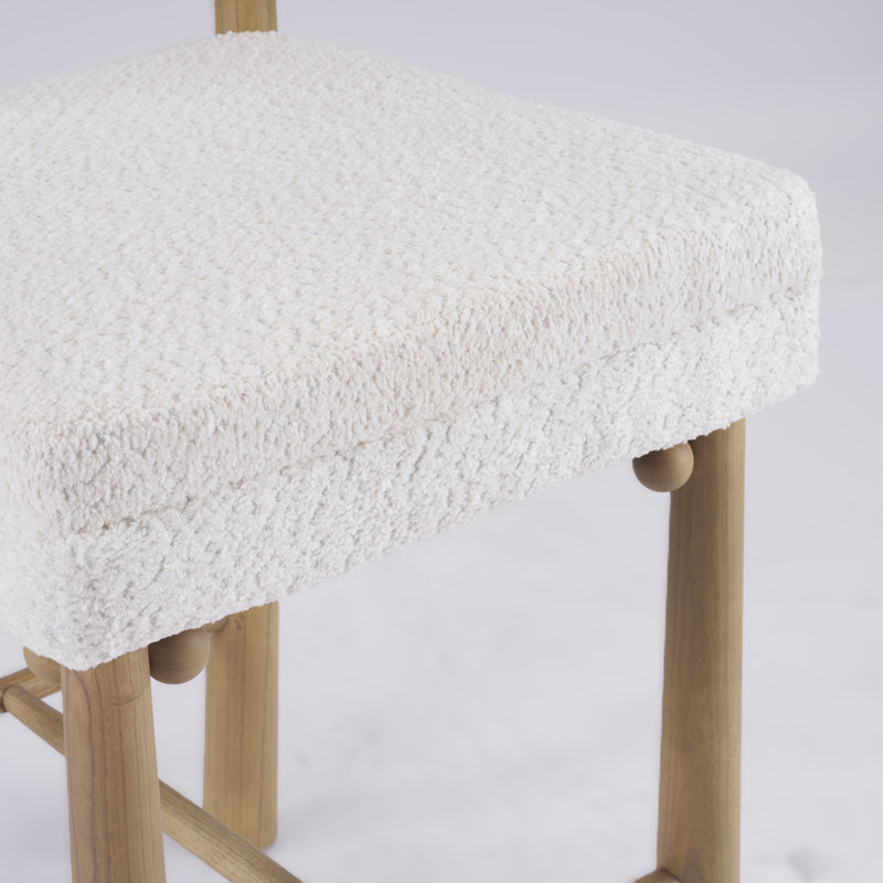 Stewart 2pc Counter Stool, Teddy White Bouclé, Natural