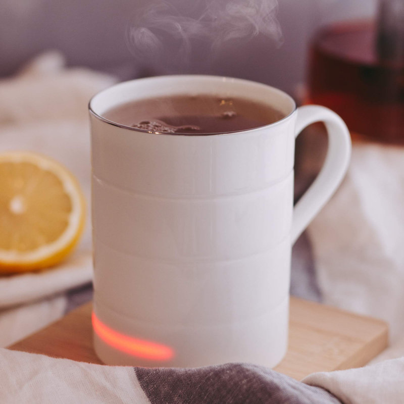 Glowstone Smart Mug – Self-Heating Fine Bone China Coffee & Tea Cup, 12 Oz, White