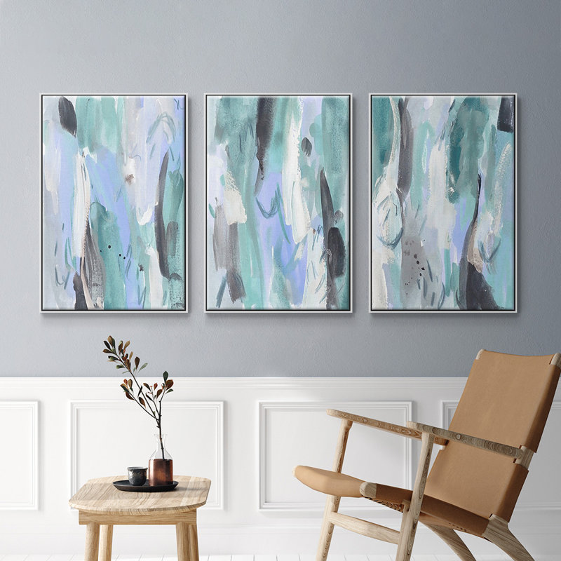 «Ocean Crush I», ensemble de 3 toiles encadrées, Blanc, H 36 po x l 72 po