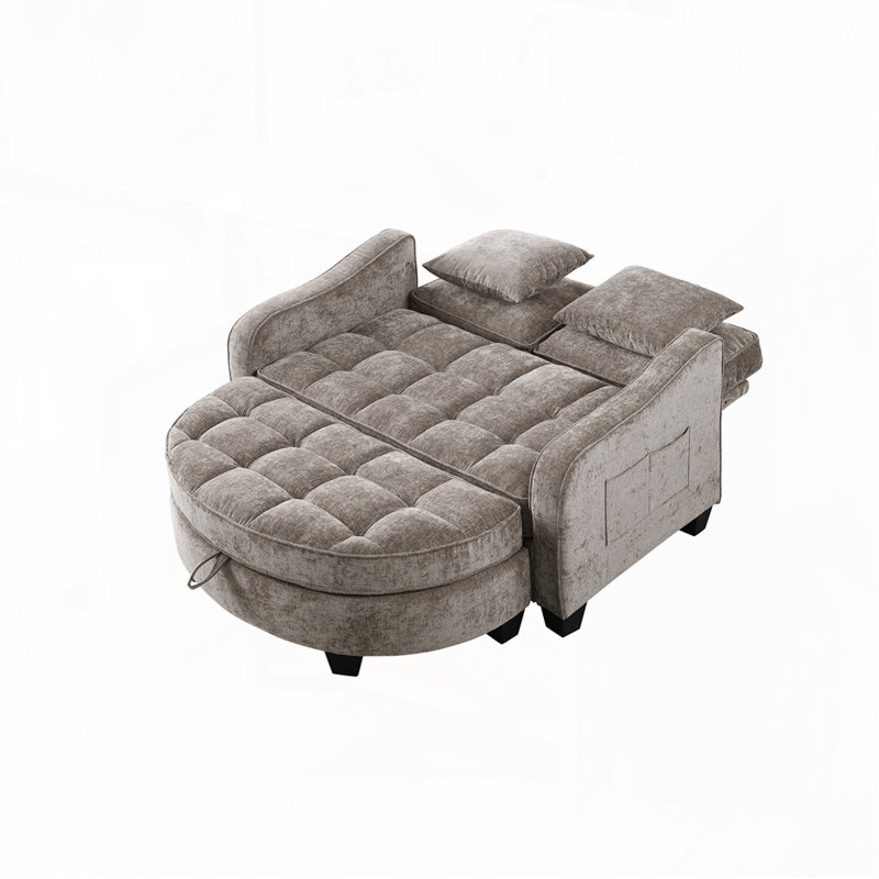 Chenille 2-seater Sofa, Double Sofa Chaise Longue, Brown