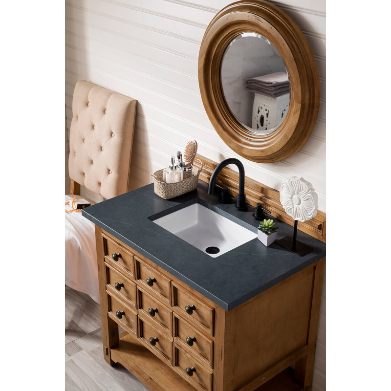 Malibu 36'' W Single Vanity, Charcoal Soapstone, Widespread, Amber Birch