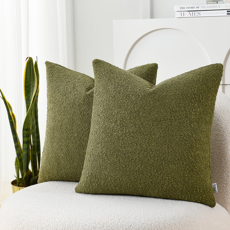 Textured Pillow Covers Textured Boucle Pillow Covers, Olive Green, Square 22"
