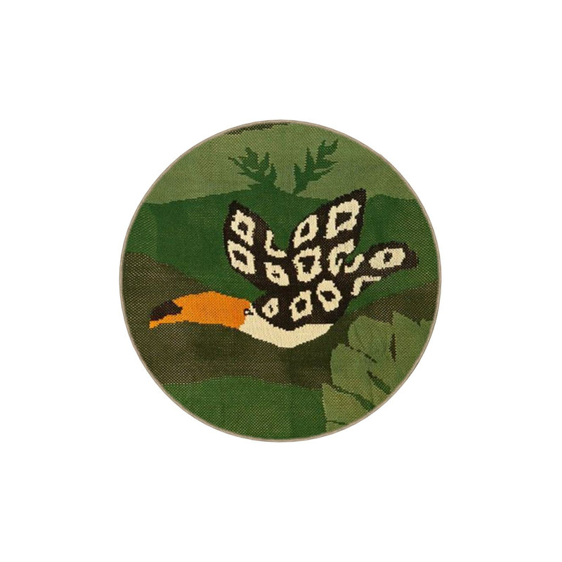 Green Themed Bird Patterned Creative Rug, Rectangle 3'3" x 4'11" Rug Pad Included