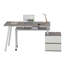 Bureau rotatif gris multi-positions avec armoire à 2 tiroirs et table d'appoint roulante