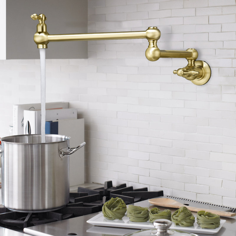 Wall Mounted Pot Filler Faucet, Brushed Gold