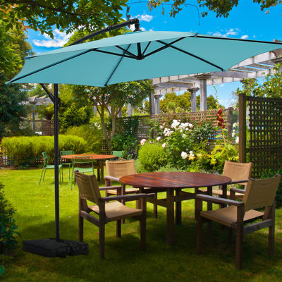 10ft Offset Hanging Market Patio Umbrella With Base