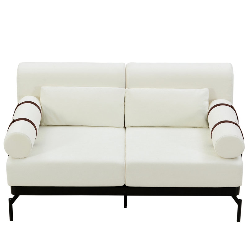 Modern Loveseat Sofa 59" Sofa Couch 2-Seater Sofa With Flexible USB Ports , Unique Cylindrical Armrests For Living Room, Beige
