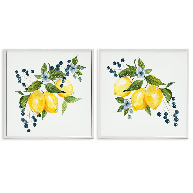 Ensemble de 2 giclées encadrées d'agrumes et de baies, design par Livi Finn, H 24 po x l 24 po