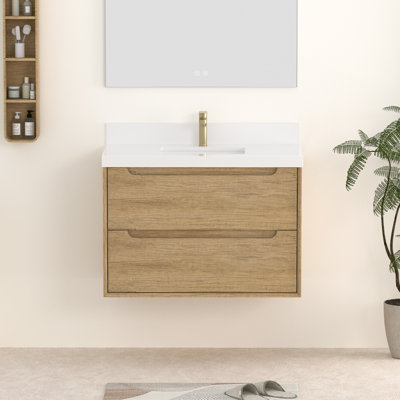 36'' Wall-mounted Single Bathroom Vanity With Quartz Top And Backsplash