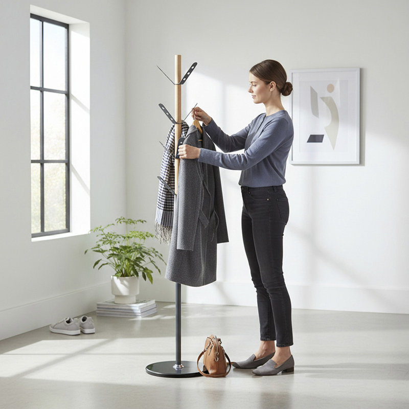 Metal Freestanding 8 - Hook Coat Rack, Anthracite