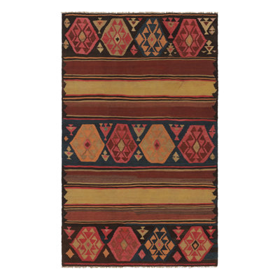 Vintage Shahsavan Dashte Moghan  Kilim With Brown Chevrons - Rug & Kilim