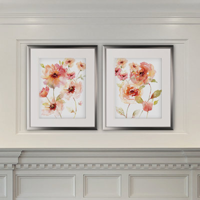 « translucide rouges », ensemble de 2 reproductions de peintures à l’acrylique encadrées