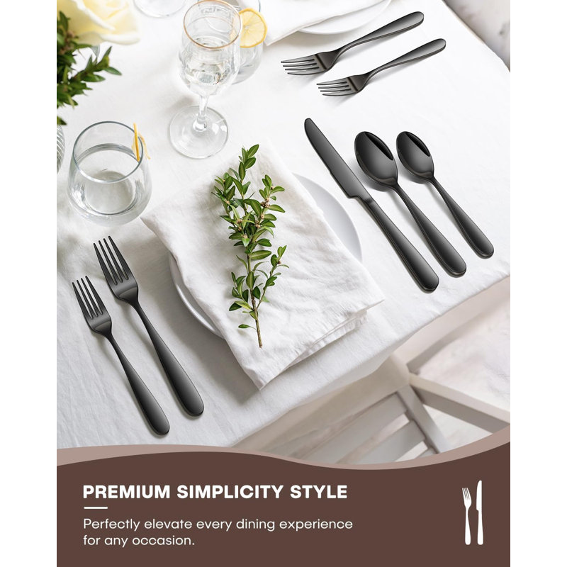 30 Piece Black Silverware Set