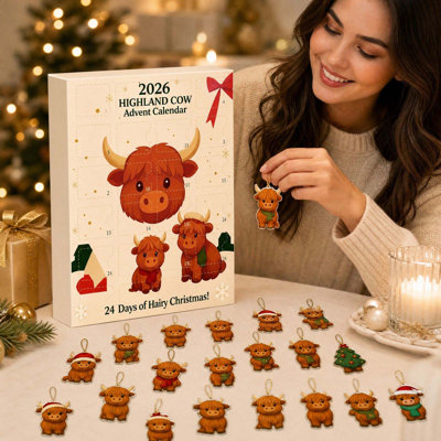 Calendrier de l'Avent Vache 2026 - 24 jours de compte à rebours avant Noël avec de jolies décorations de vache à suspendre - Cadeau surprise pour les fêtes de Noël pour les enfants et la famille