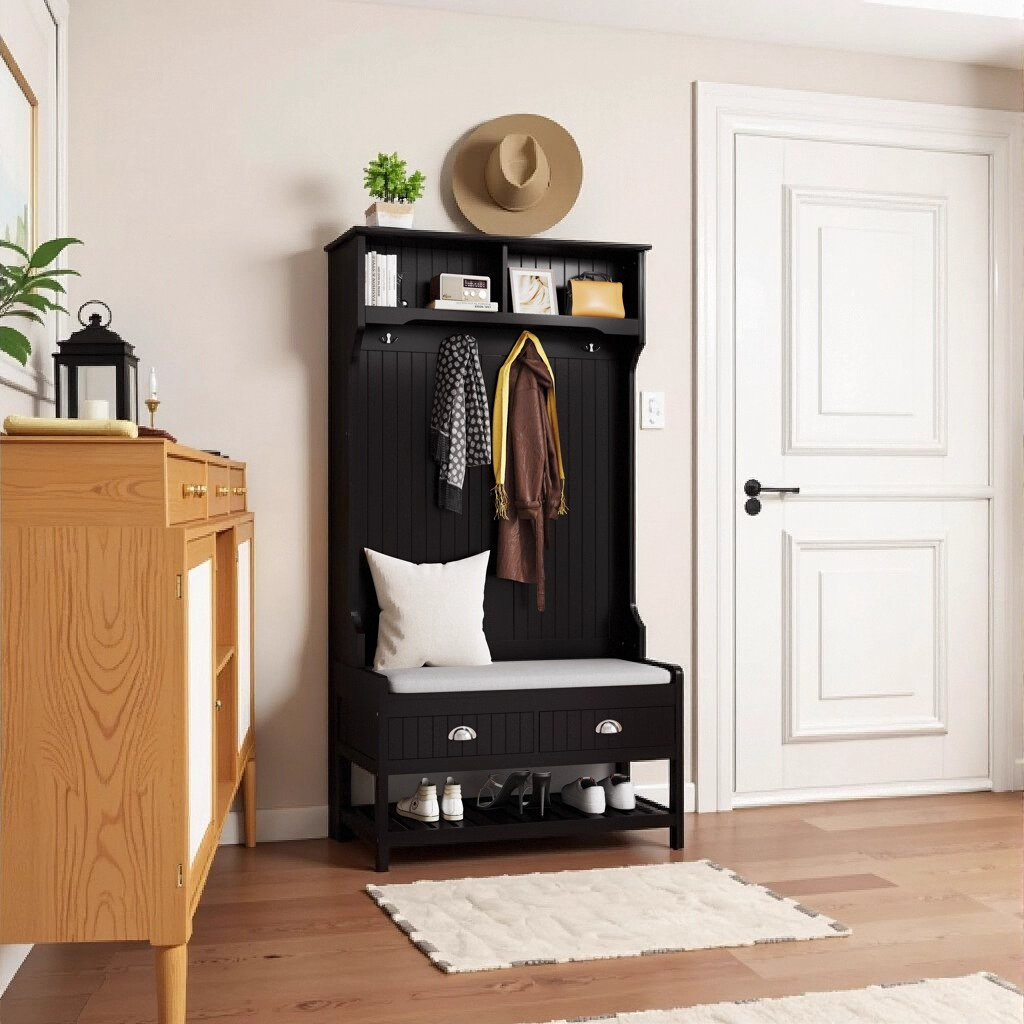Winston Porter 3-in-1 Hallway Hall Tree with 2 Storage Drawers and 4 ...