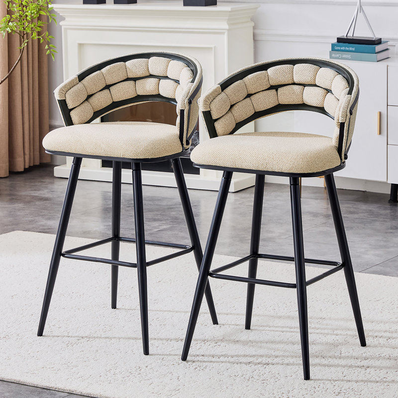 Ensemble de 2 tabourets de bar en velours avec pieds en fer noir, tabourets de comptoir modernes pour îlot de cuisine, Beige