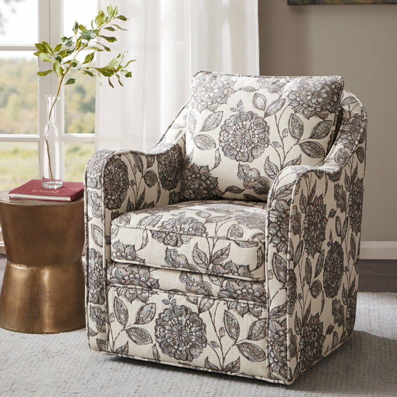 Melby Upholstered 360°Swivel Armchair with Curved Slope Arms & Removable Cushion, Tan Floral