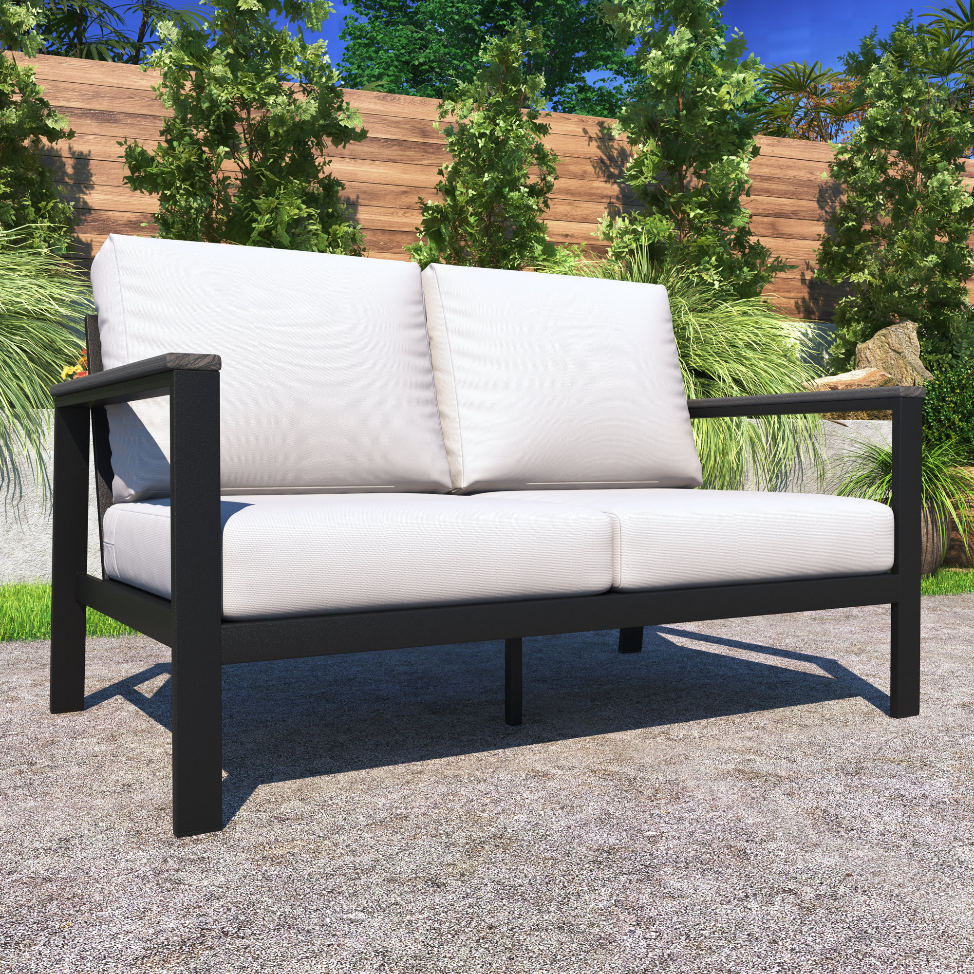 Townsend Loveseat with Sunbrella Cushion, Sunbrella Canvas Natural, Gray