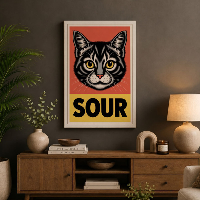 Sour Cat Retro - Wrapped Canvas, 24x16 - 61.0 x 40.6 cm, White Border