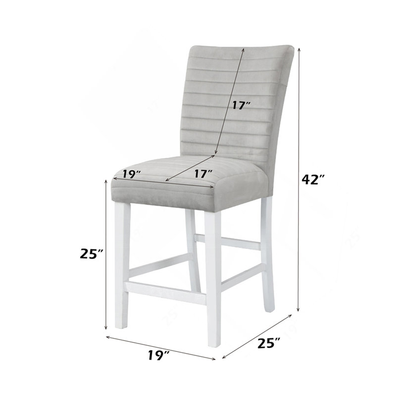 Ensemble de 2 chaises à hauteur de comptoir rembourrées en velours gris et blanc ultrabrillant