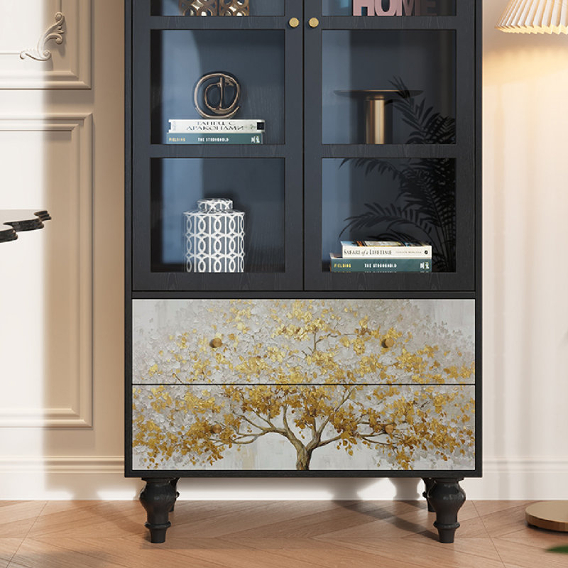 Armoire de rangement en bois massif avec portes en verre