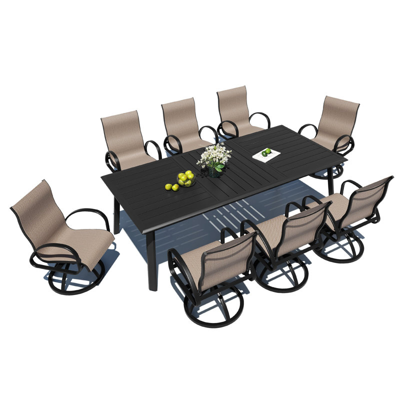 8 - Person Aluminum Outdoor Dining Dining Set With Sunbrella Swivel Rocking Dining Armchairs, Augustine Ashes
