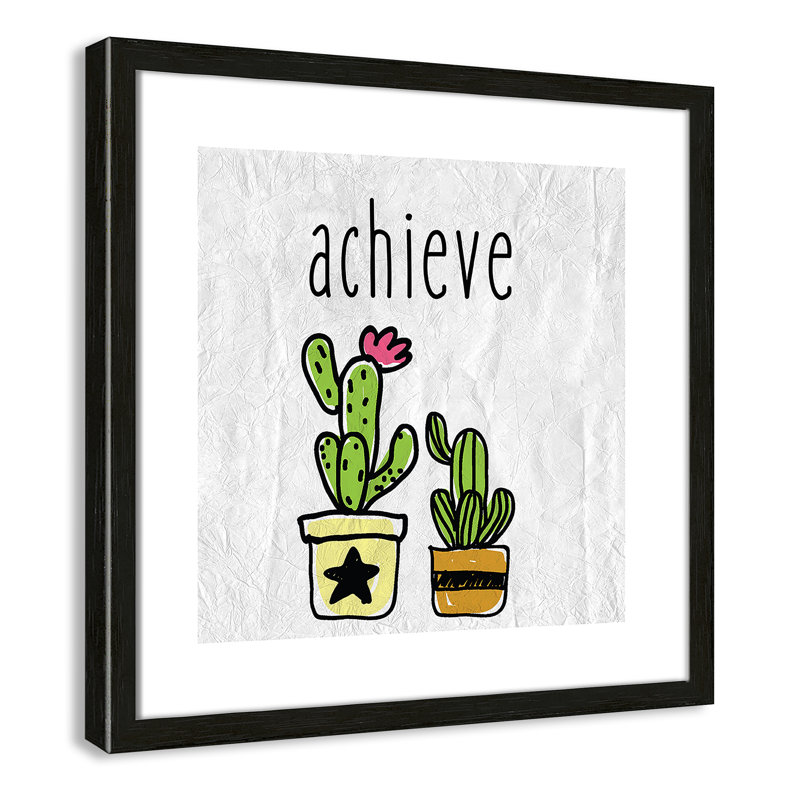 Impression sur papier Cacti C, Encadré de boîte à grain de bois noir, H 16 po x l 16 po x P 1,18 po