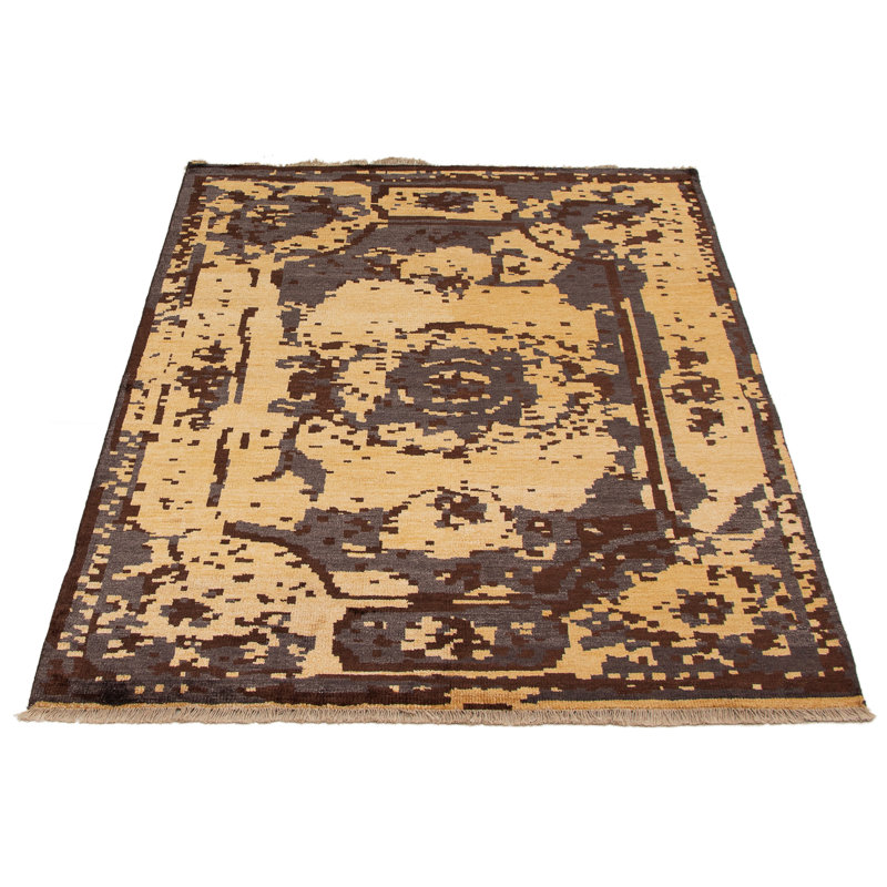 Tapis unique en laine noué à la main style Oushak des années 2010 de 5 pi 6 po x 7 pi 7 po brun Gerlak