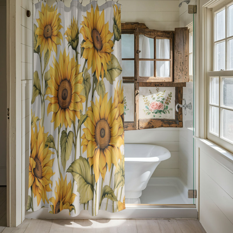 Rideau de douche 1 pièce Bright Sunflowers, H 74 po x l 71 po