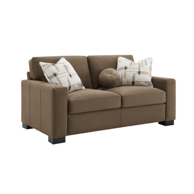 Aubrye Upholstered Loveseat with 3 Pillows in Brown