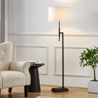 Lampe sur pied 64,6 "à arc noir avec abat-jour tambour en tissu