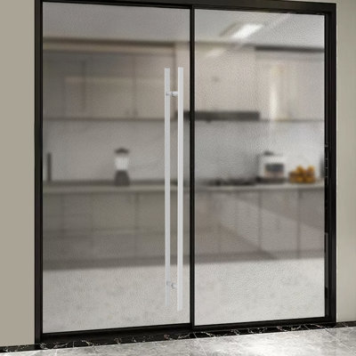 Poignée de porte à double face en acier inoxydable, paire de poignées de porte de grange coulissantes à pousser, poignée de porte en forme de H commerciale (58,66 x 1,6 po)
