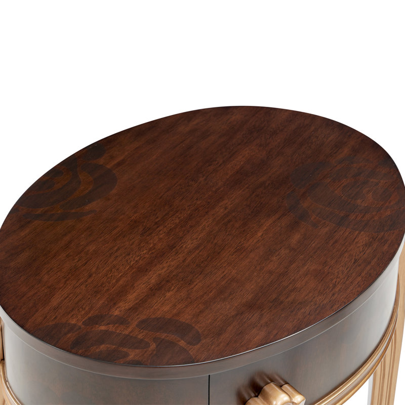Round Dark Brown Wood and Glass End Table with Storage